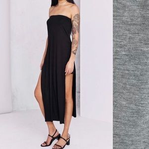 BLQ BASIQ SHE Gray Strapless Side-Slit Maxi Dress Size 1 NWT Stretch Minimalist